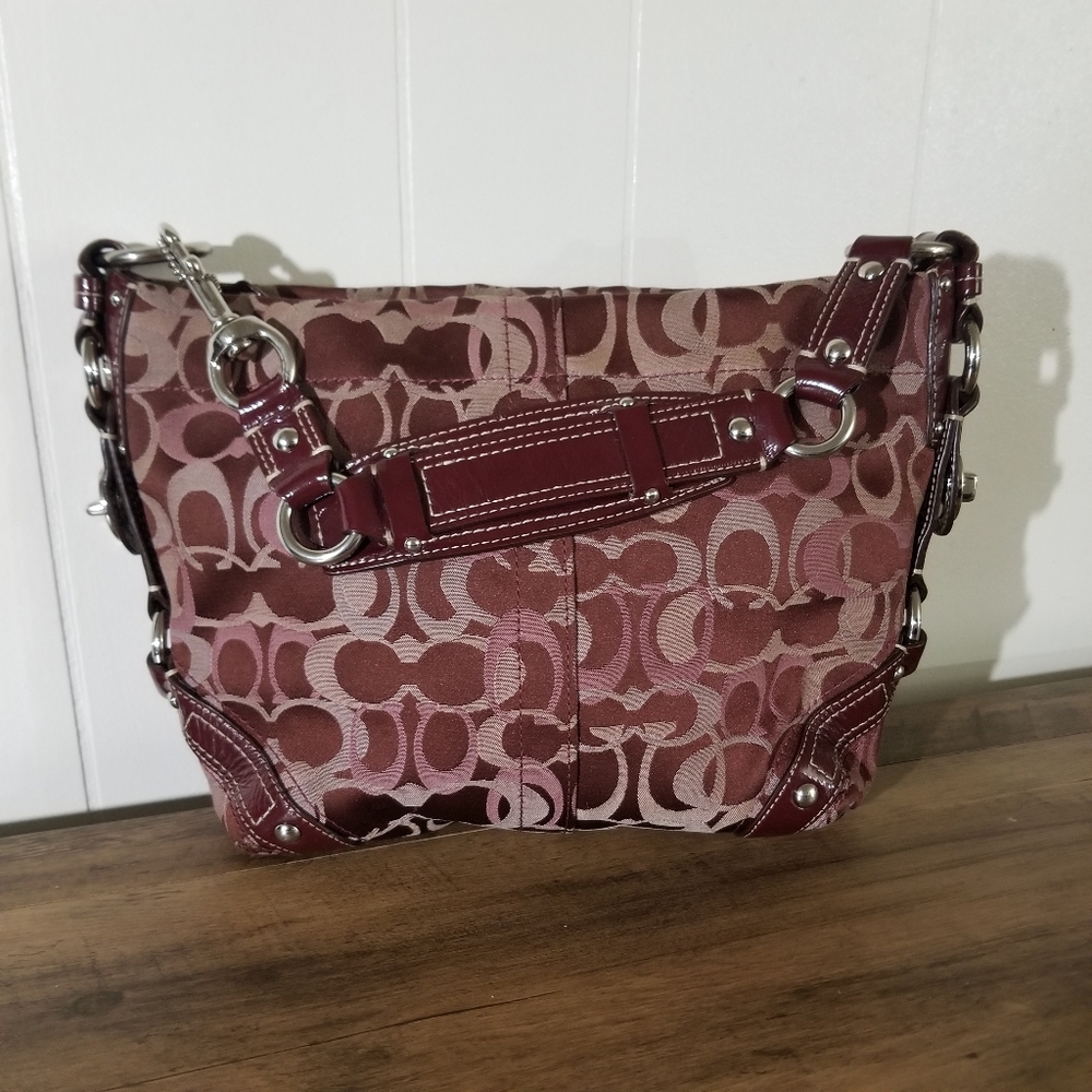 Coach Signature Pattern Burgundy Shoulder Bag